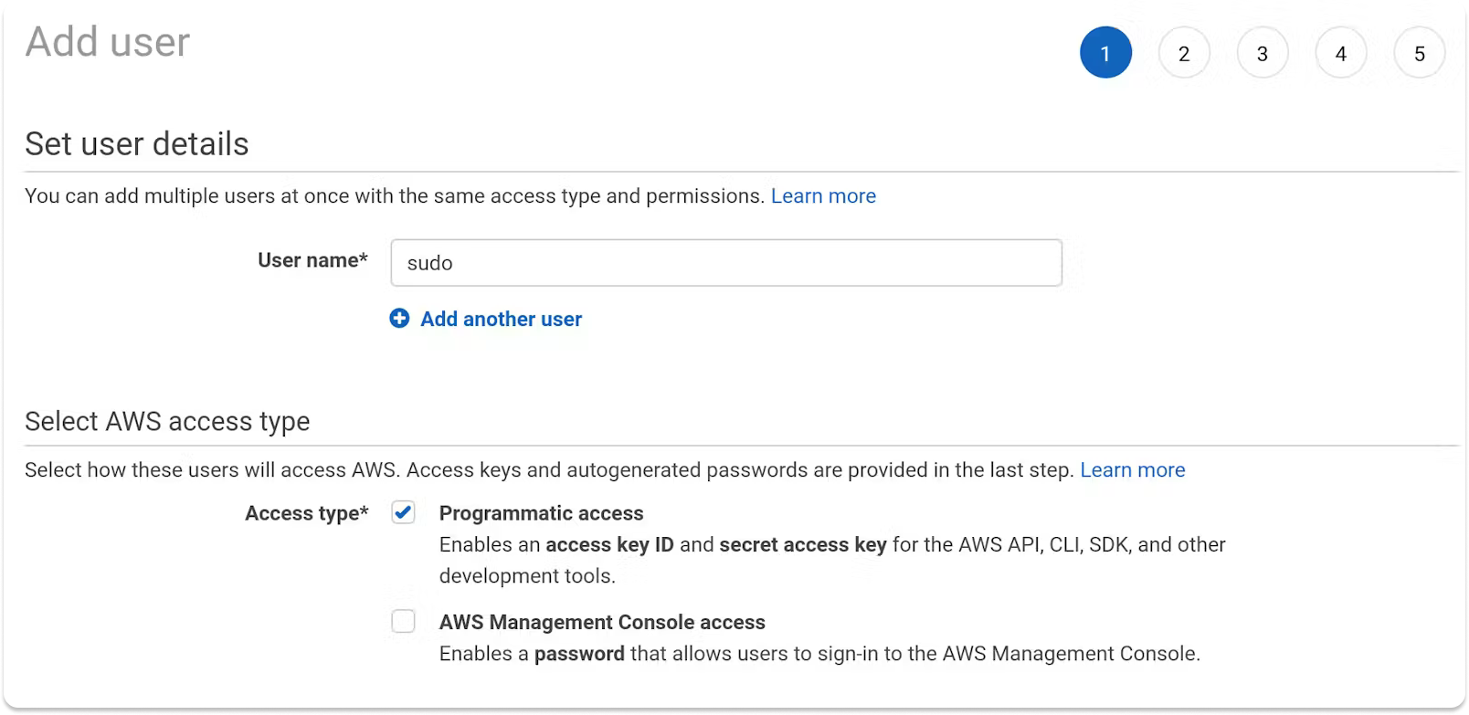 Adding a user to an AWS account