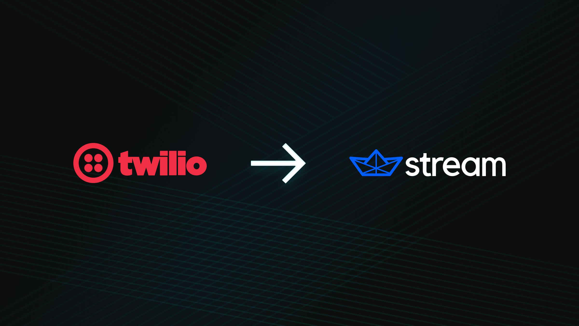 red Twilio logo on black background with right arrow to visualize migration to Stream Chat