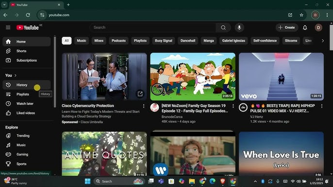 Example of YouTube homepage showing recommended videos