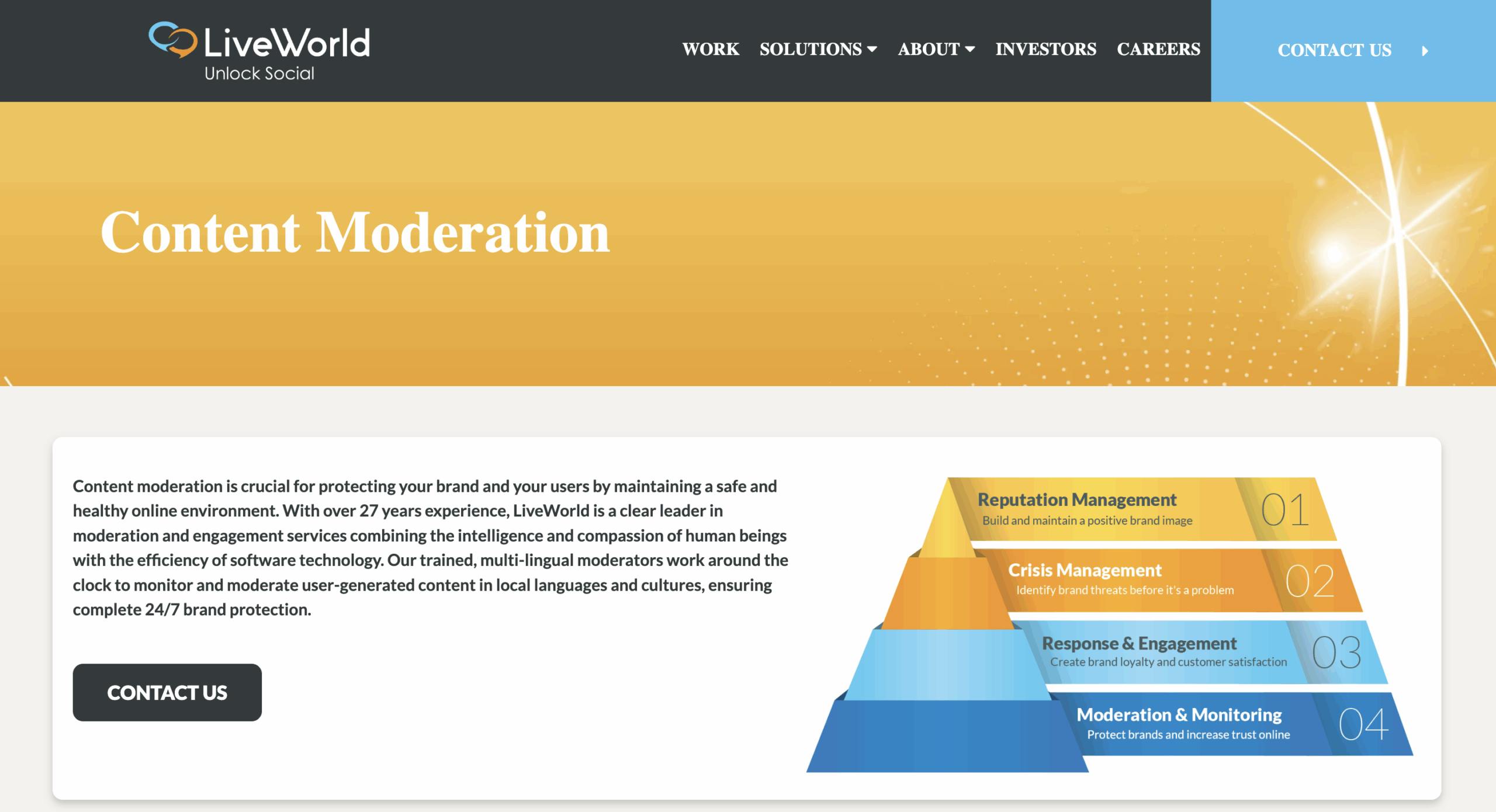 LiveWorld moderation landing page