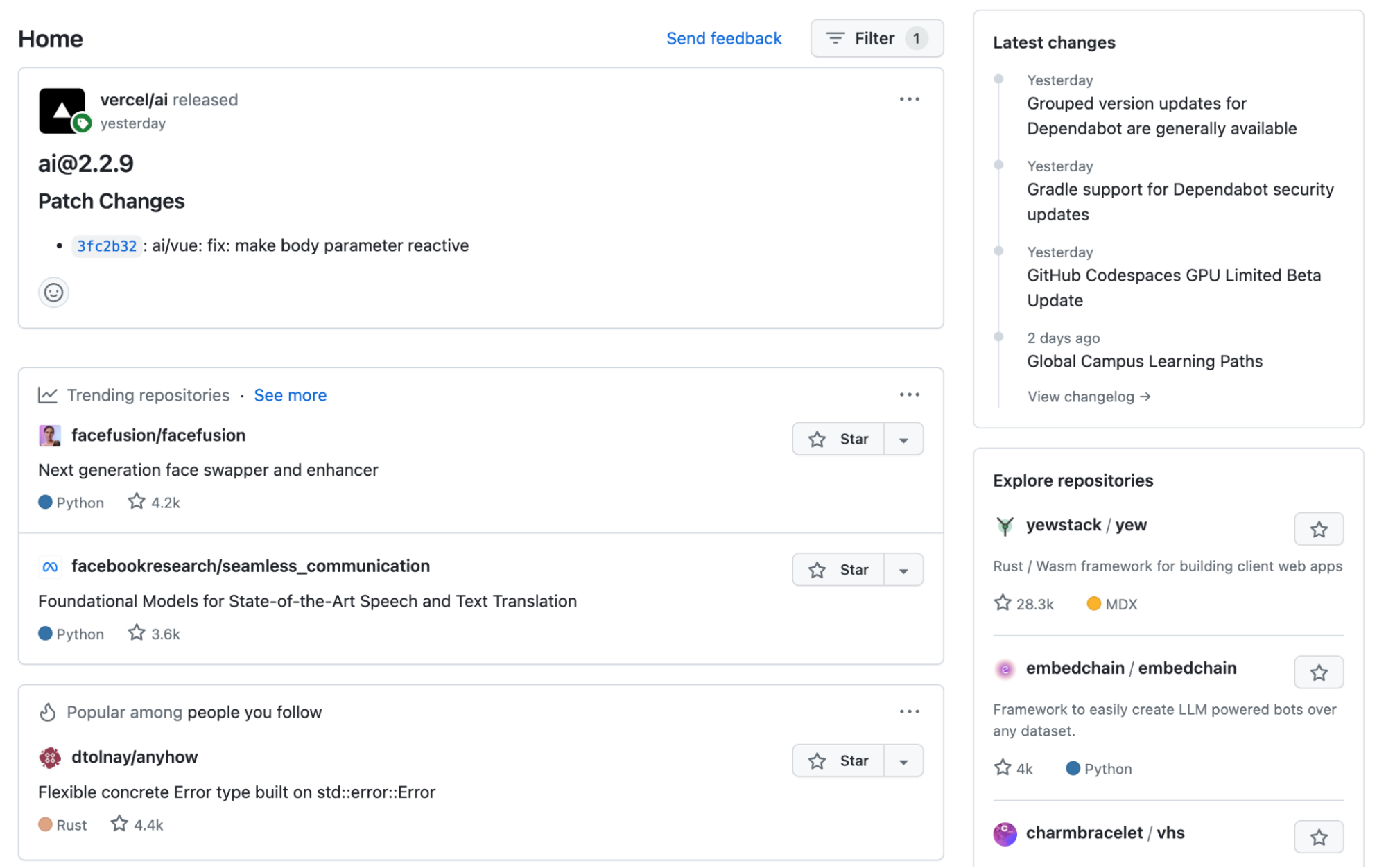 GitHub activity feed 