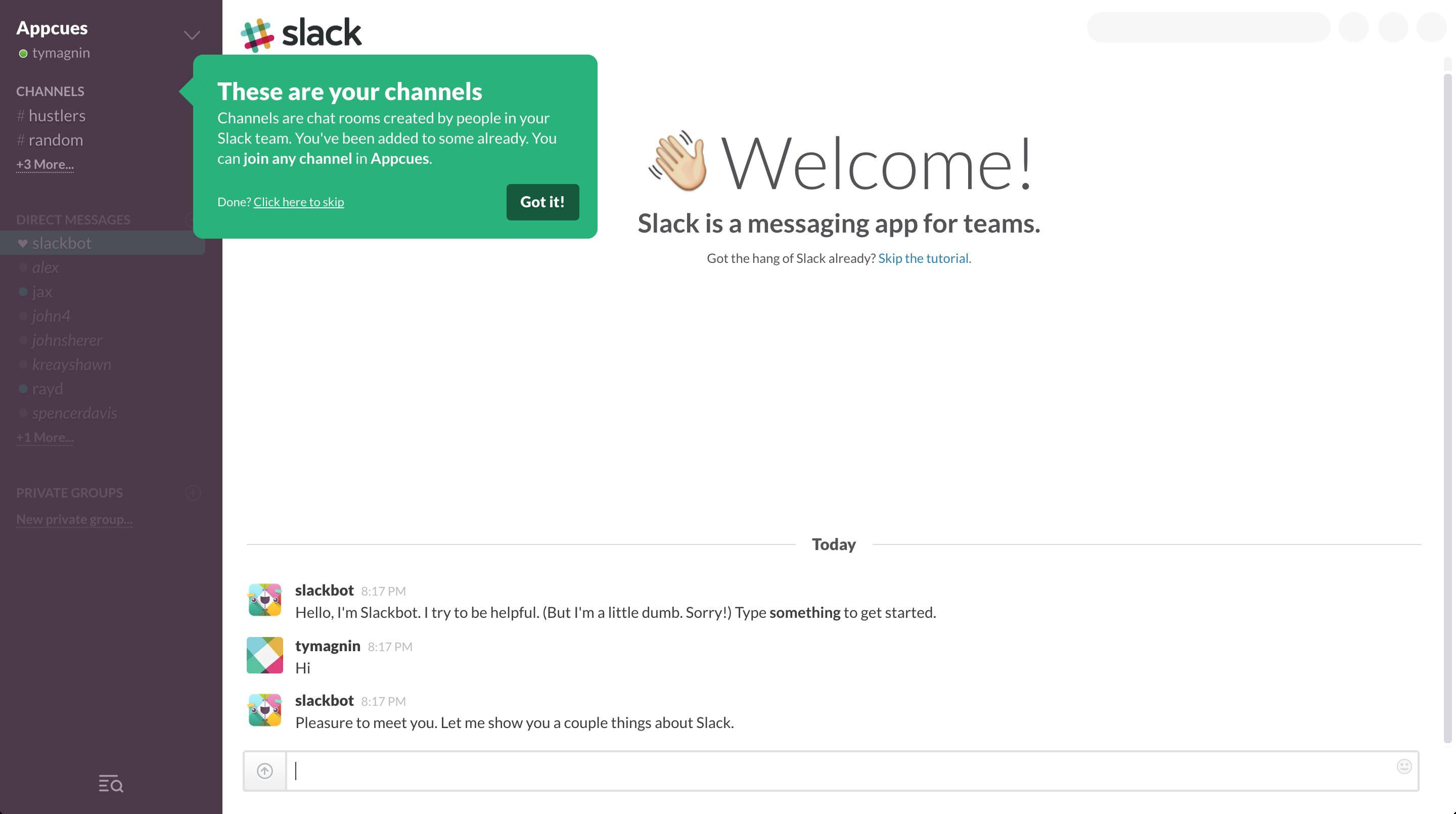 In-app Messaging Slack Example