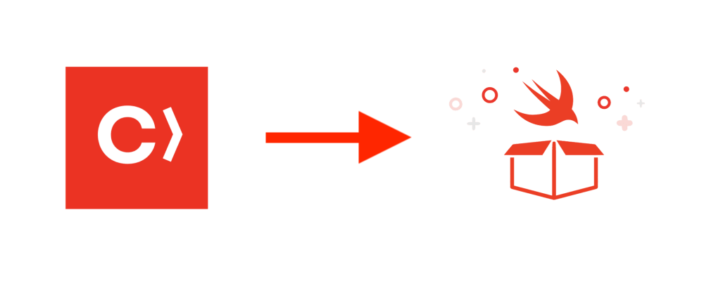 Image shows CocoaPods logo with an arrow pointing to a Swift Package Manager logo