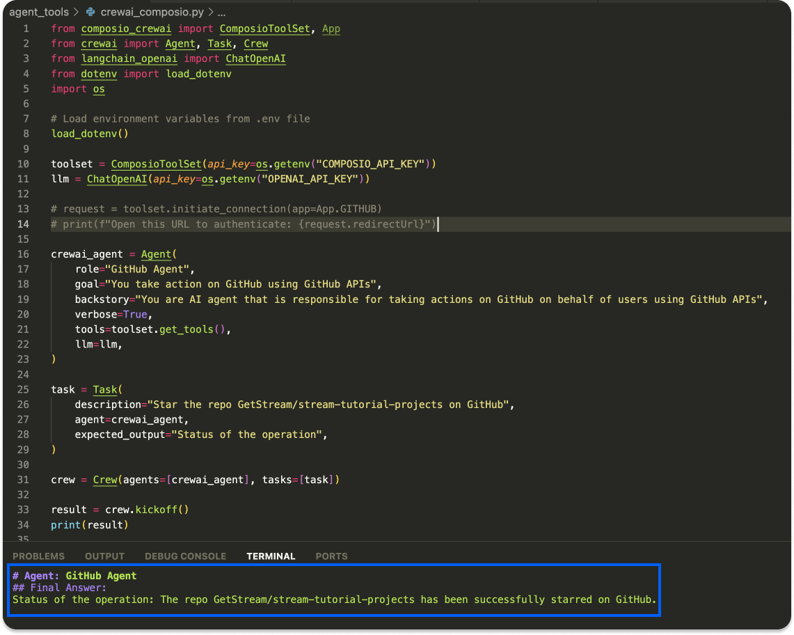 CrewAI and Conposio integration example