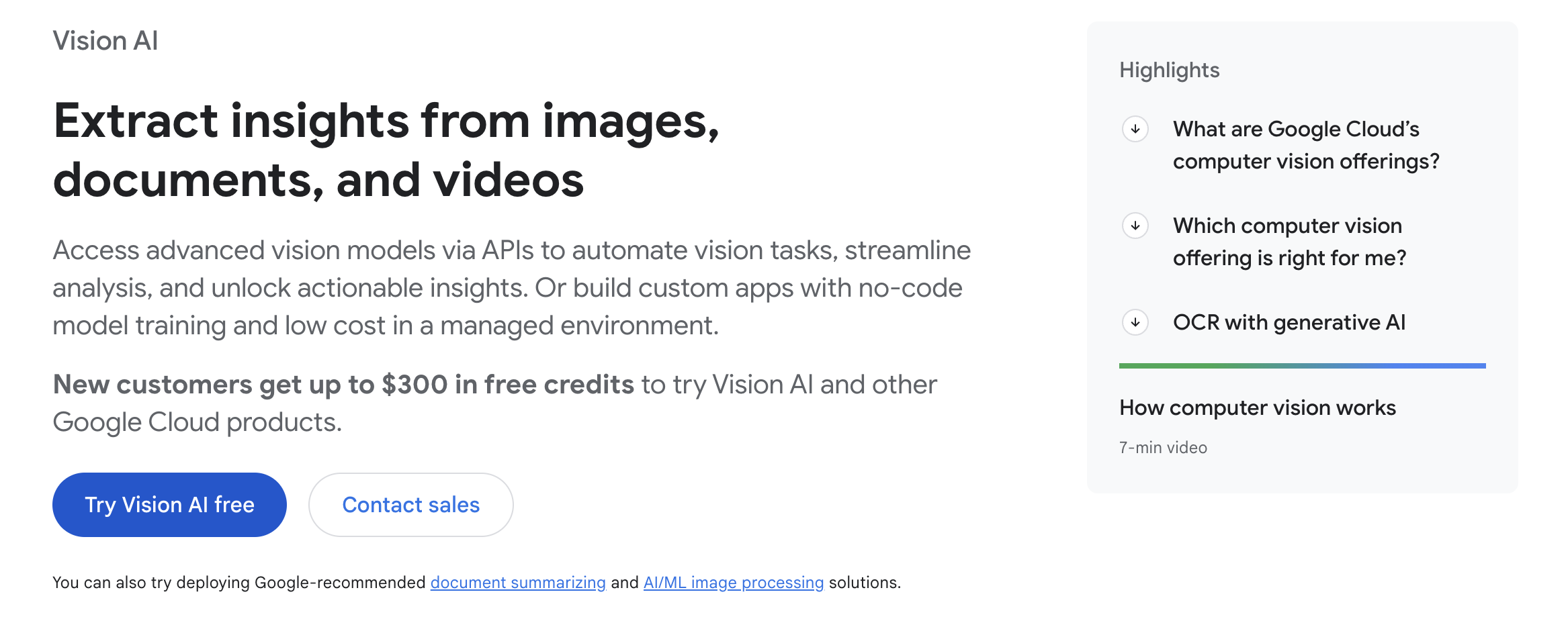 Google Cloud Vision AI landing page
