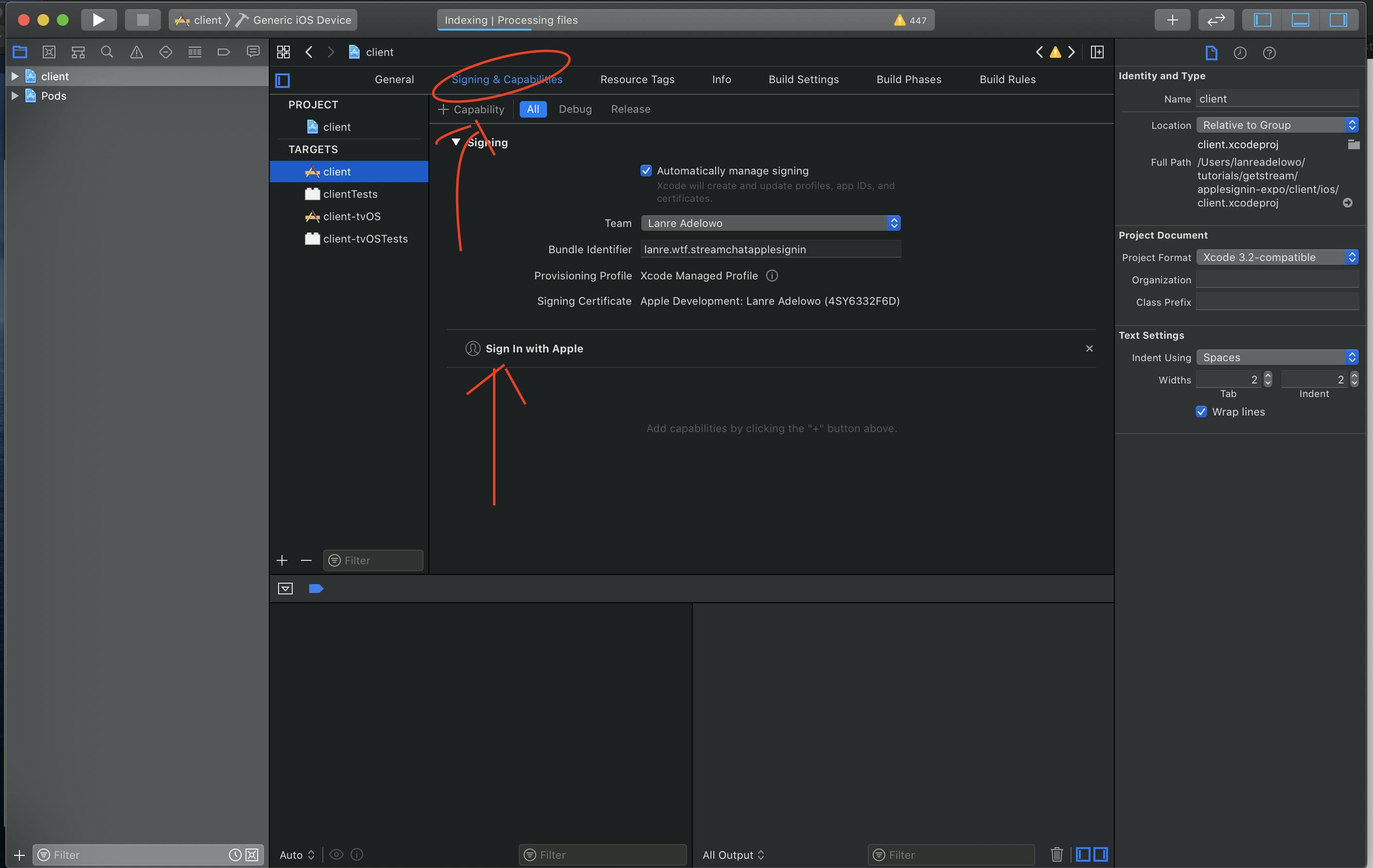 Xcode signing and capabilities