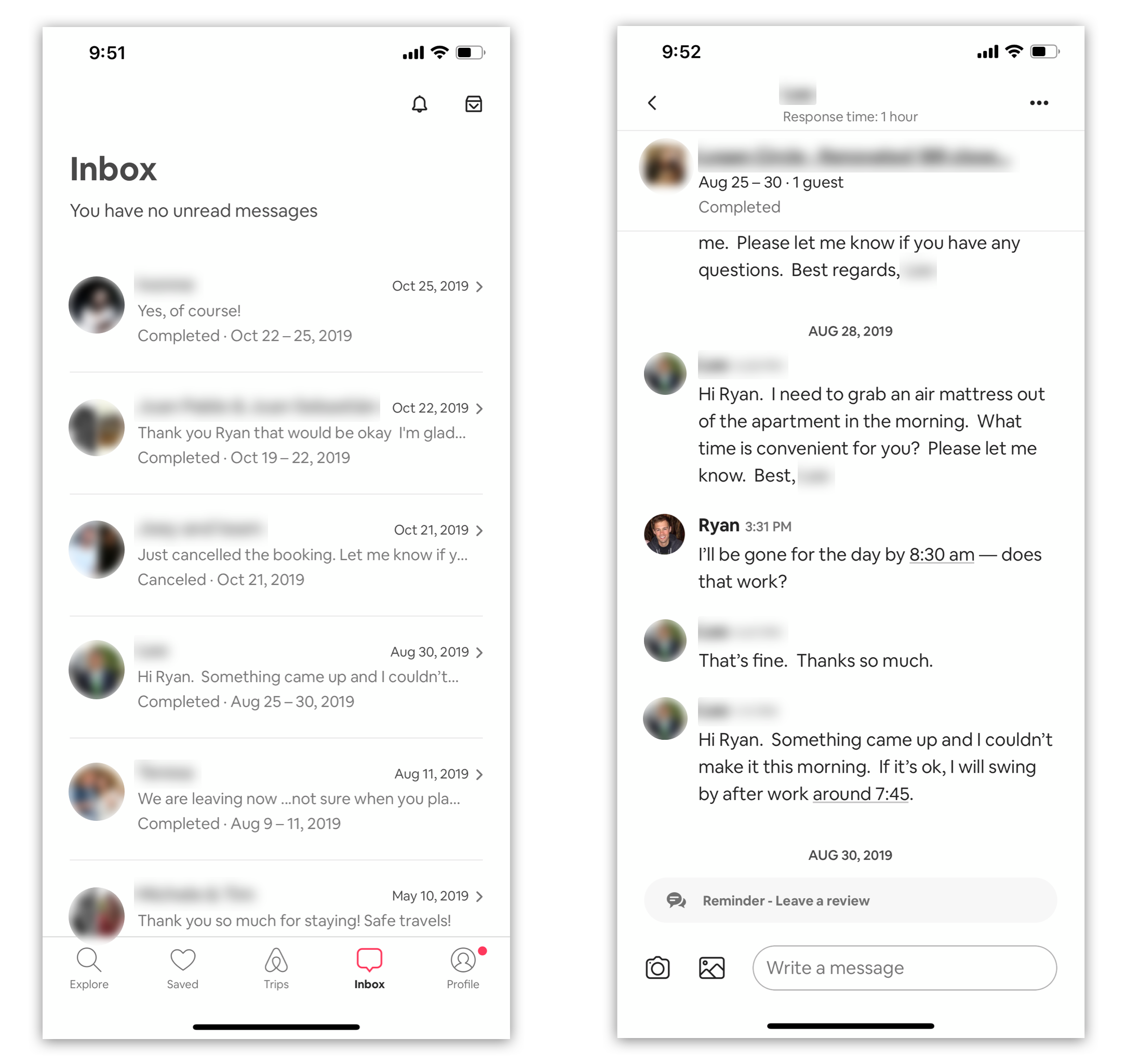 Airbnb in-app chat is one of the best examples of a company successfully connecting users via direct message