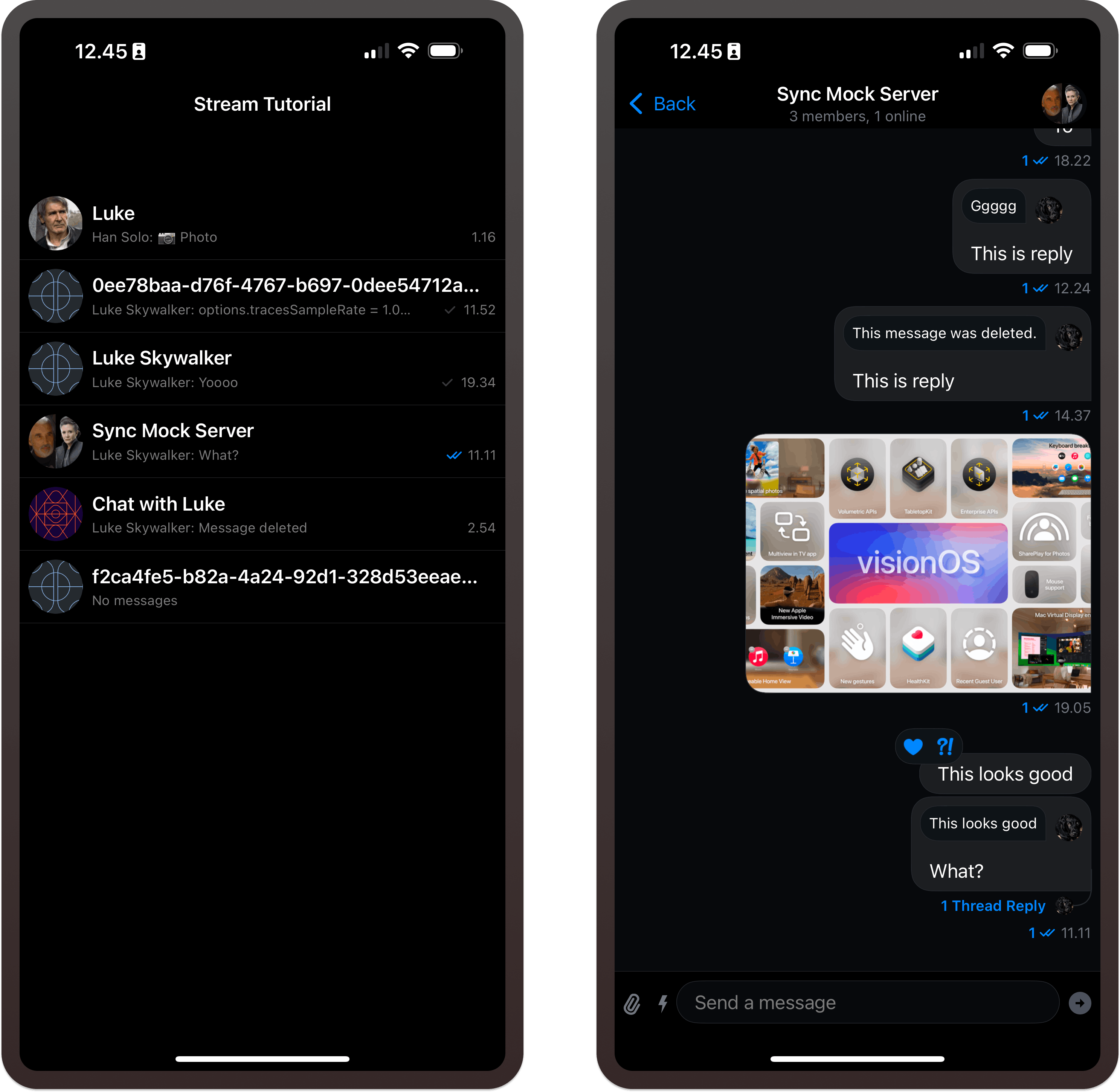 An image of channel list scren and messaging UI