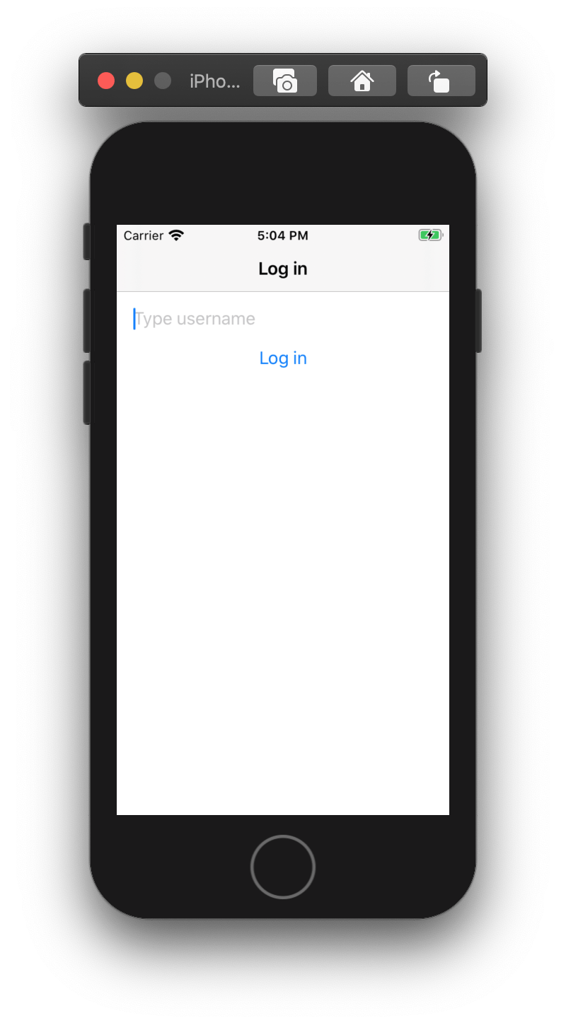 Screenshot shows a simple login screen running on the iPhone simulator