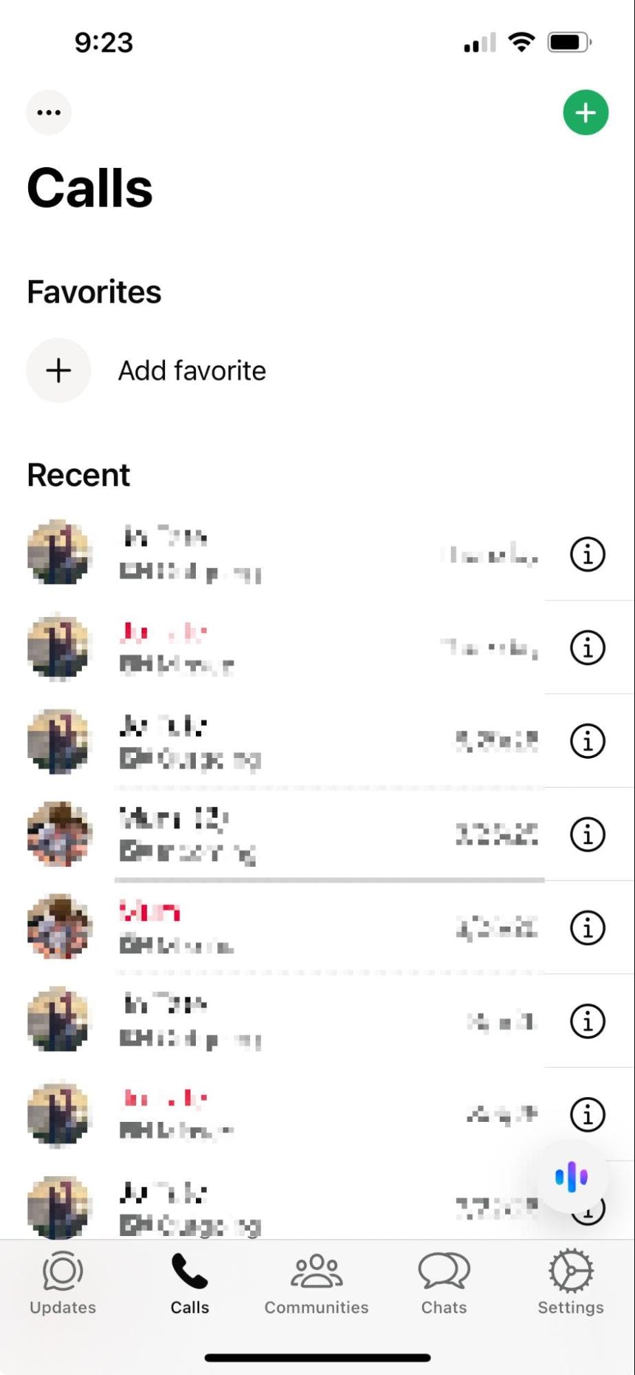 Screenshot of WhatsApp chat home page
