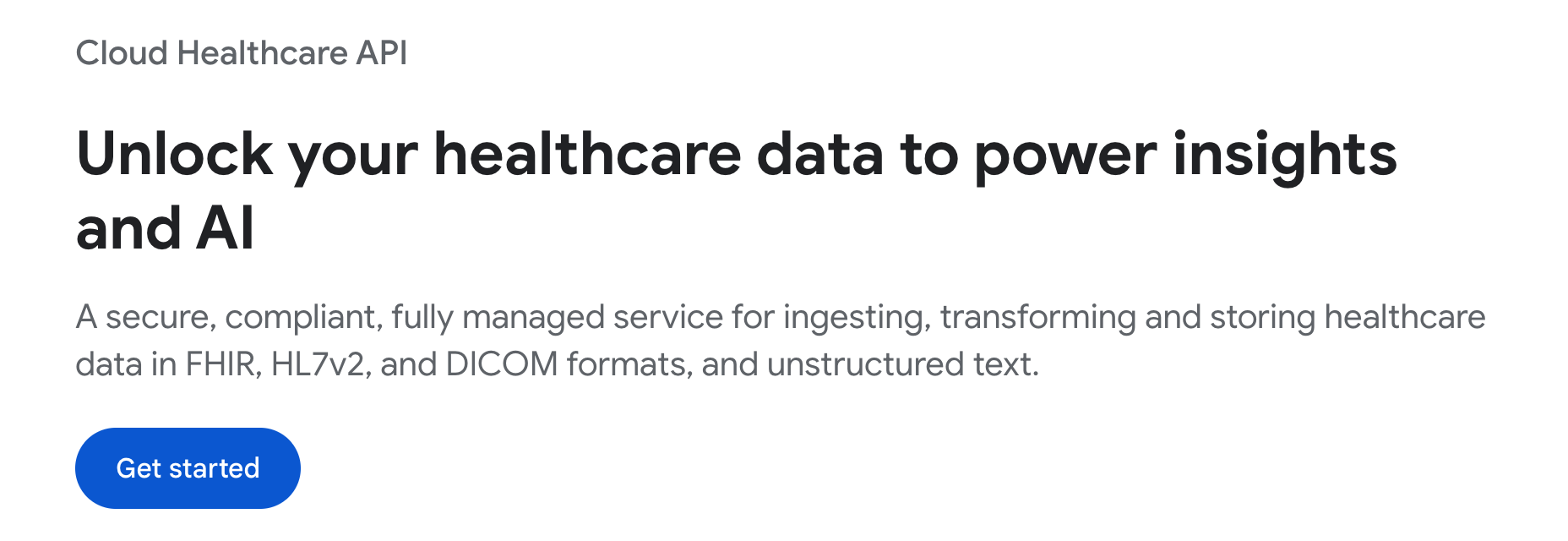 Cloud Healthcare API landing page