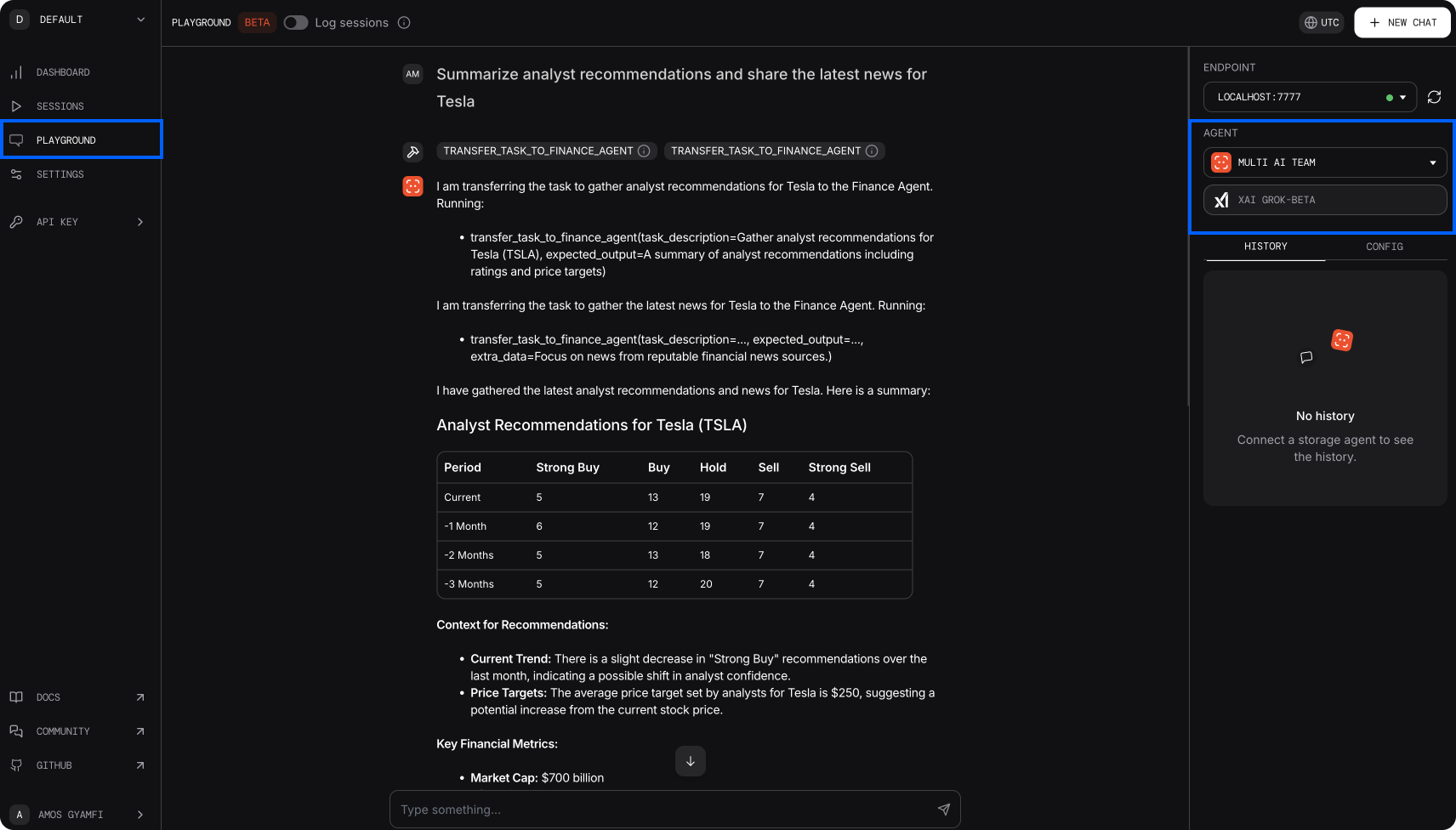 Phidata playground UI