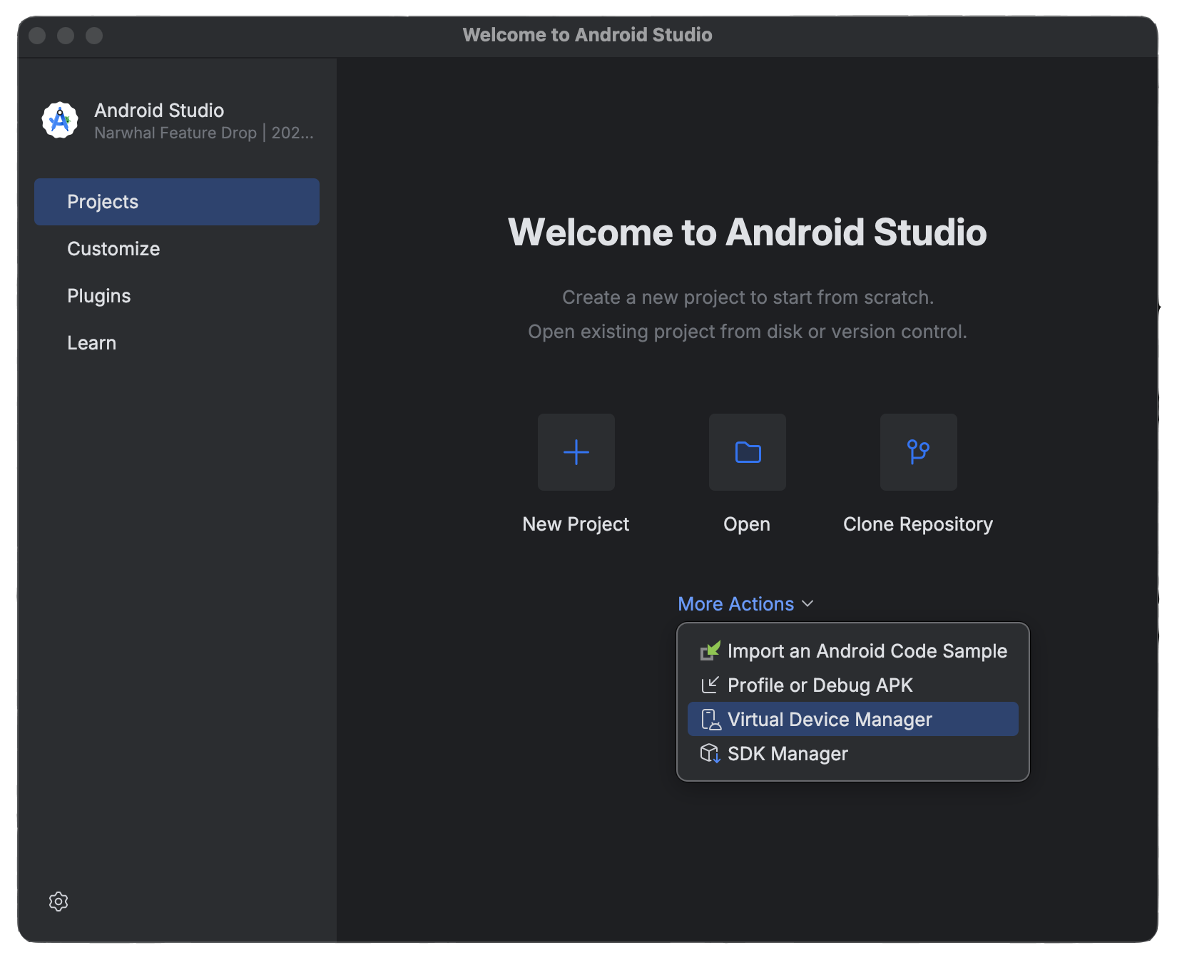 Android virtual device manager