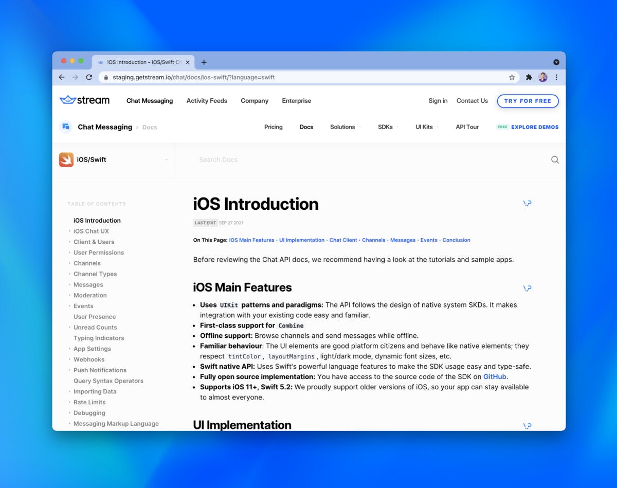 Improved iOS docs for better developer experience