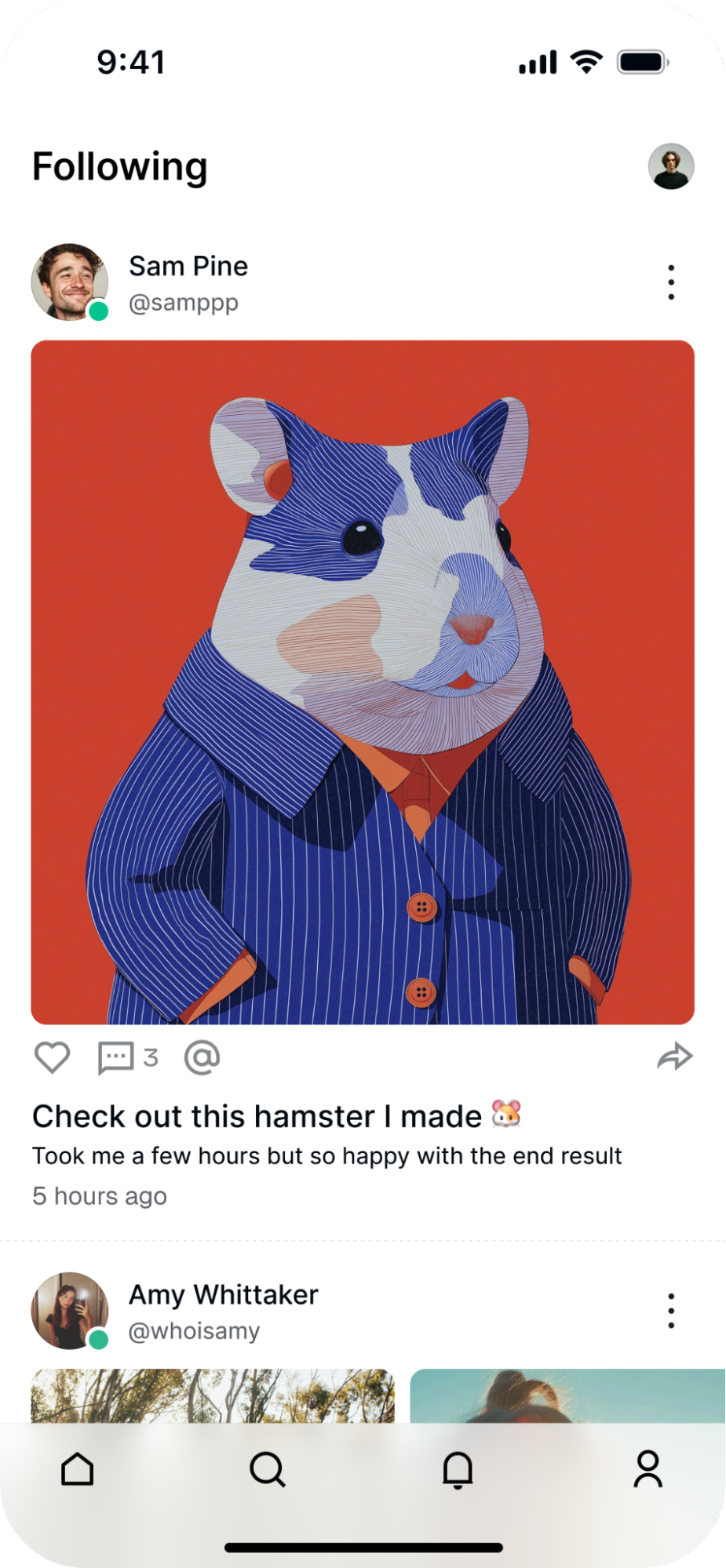 User sharing media in a social feed