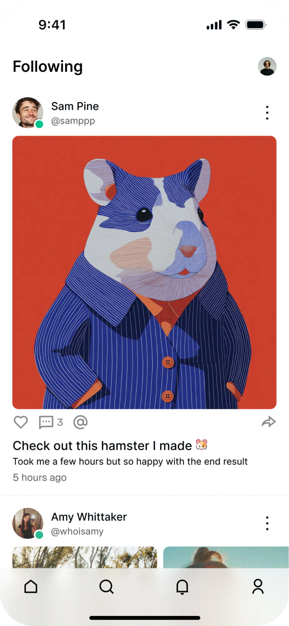 User sharing media in a social feed