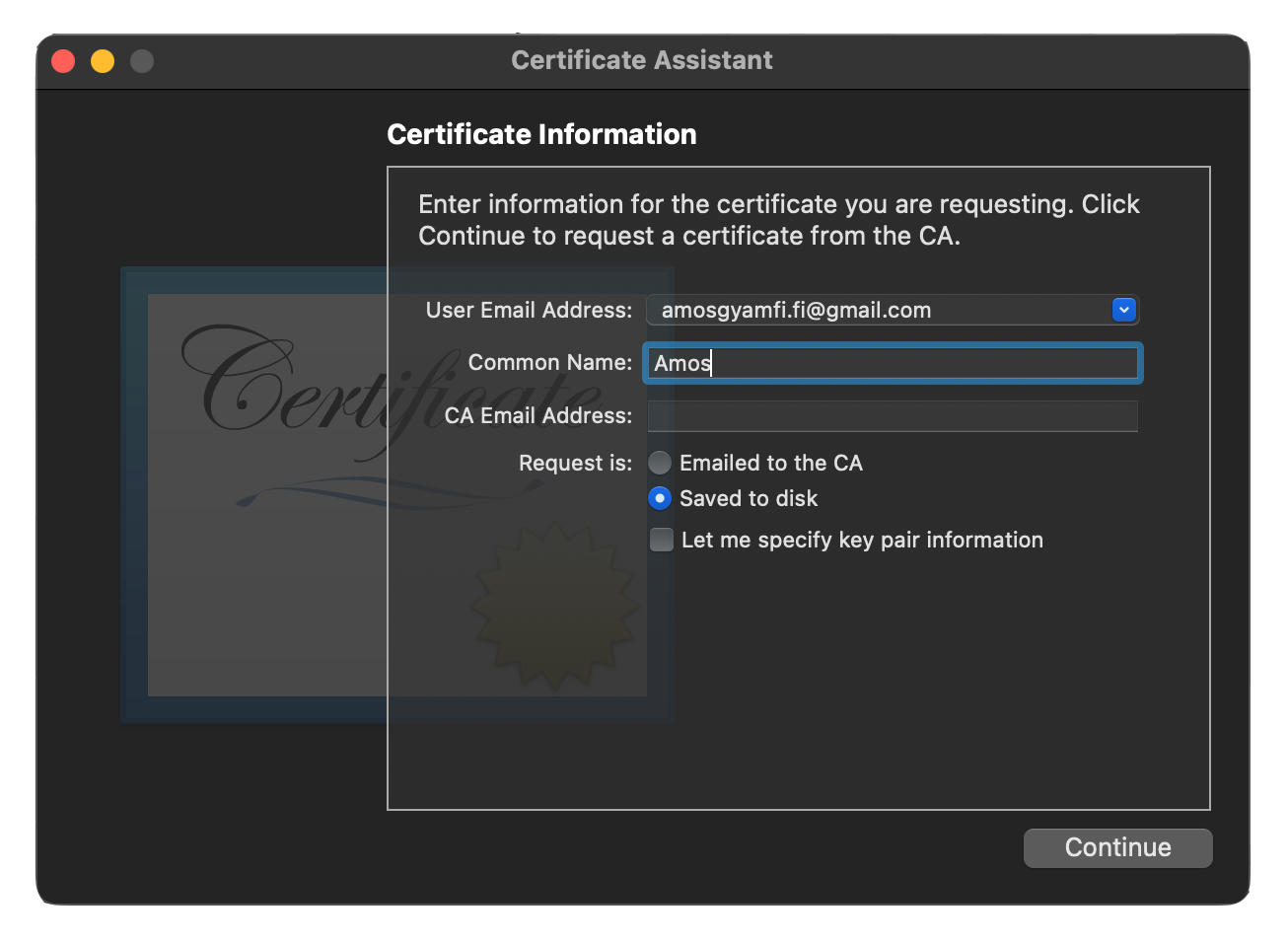 Name your certificate