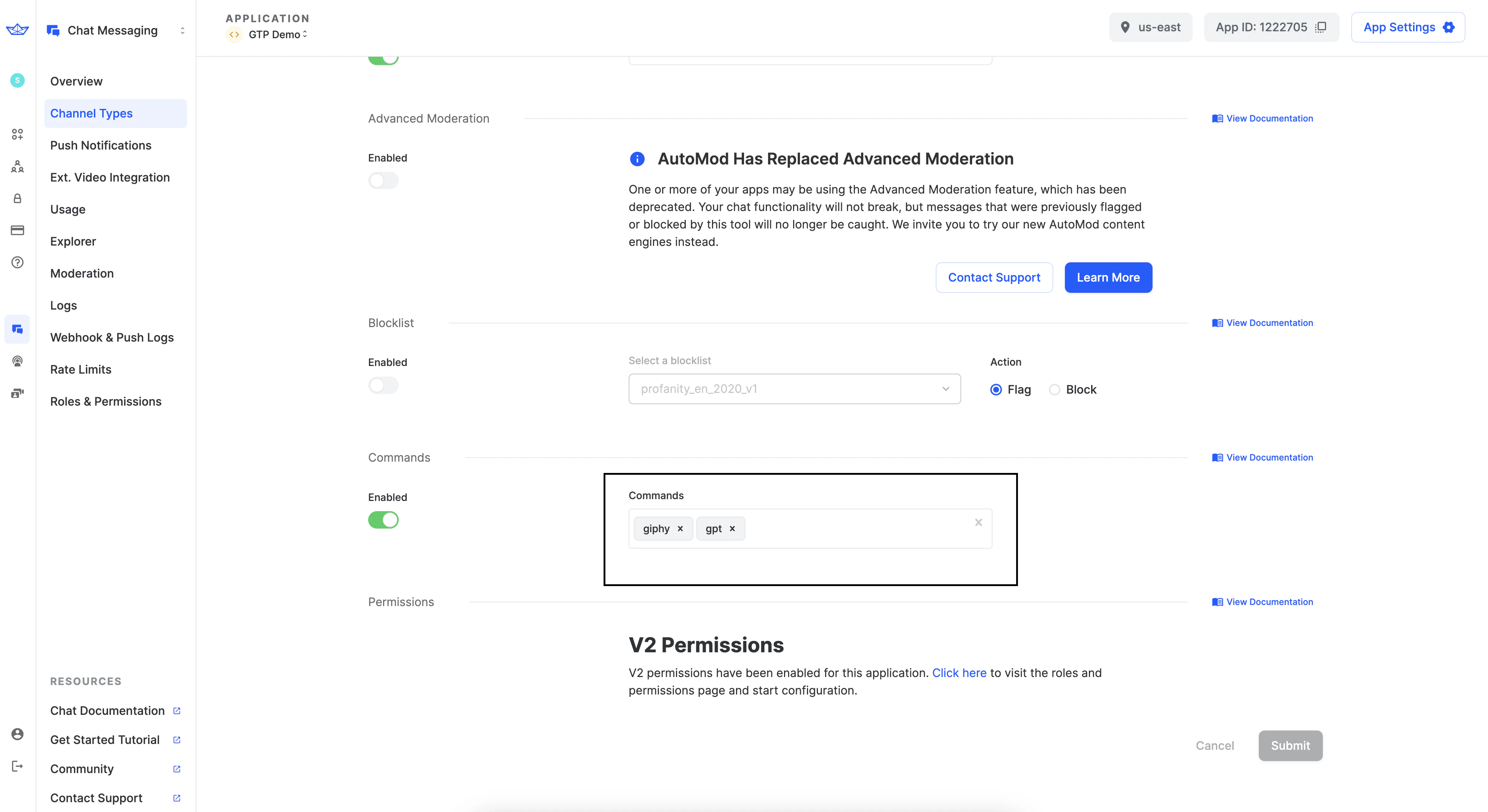 Stream Dashboard highlighting custom commands
