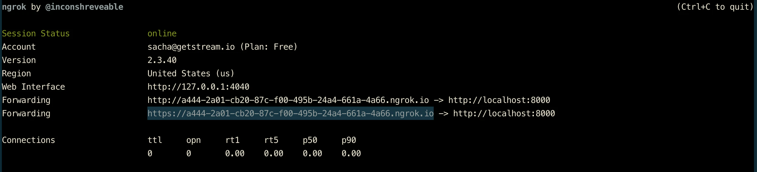 ngrok command output