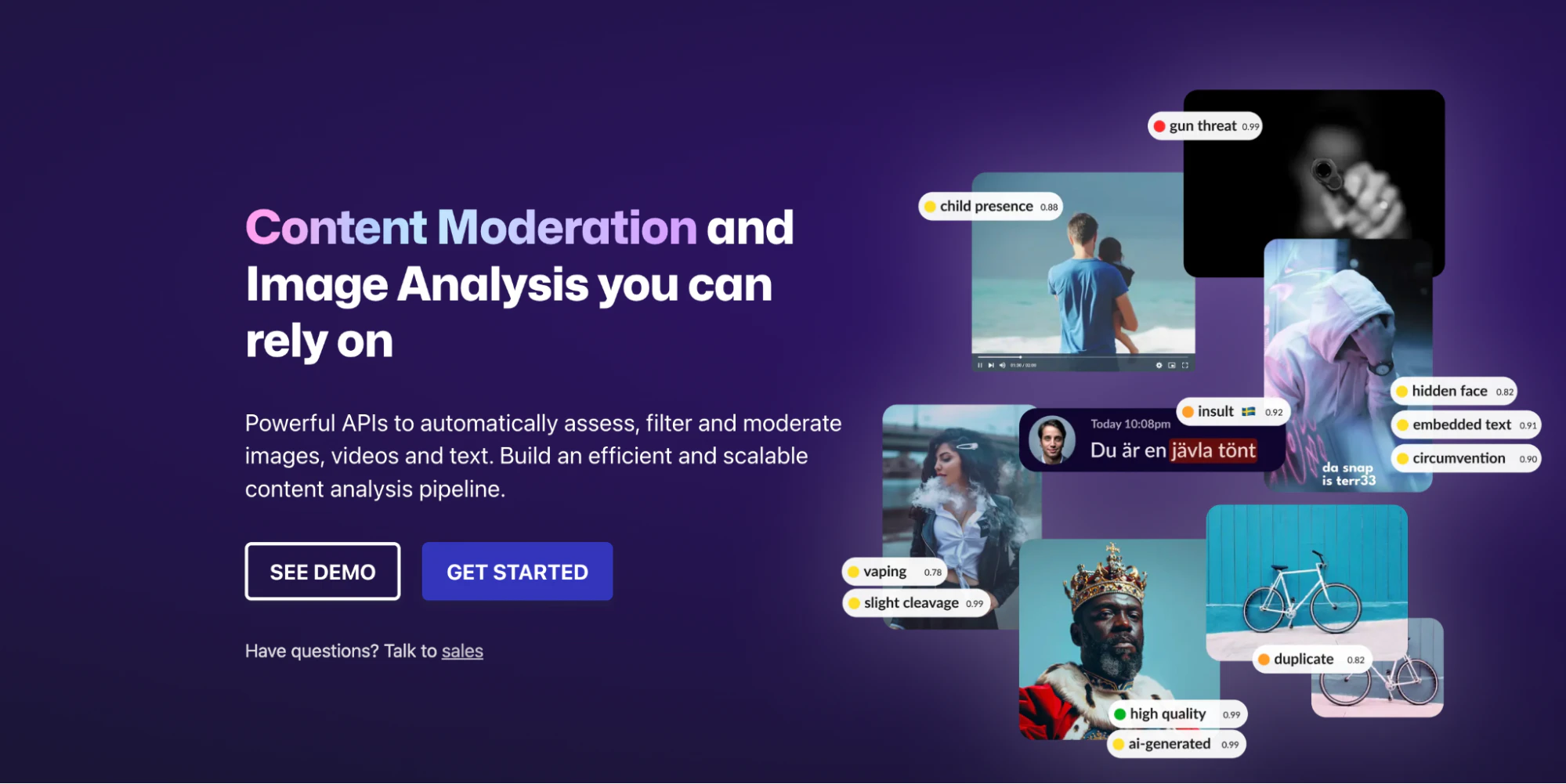 Sightengine landing page 