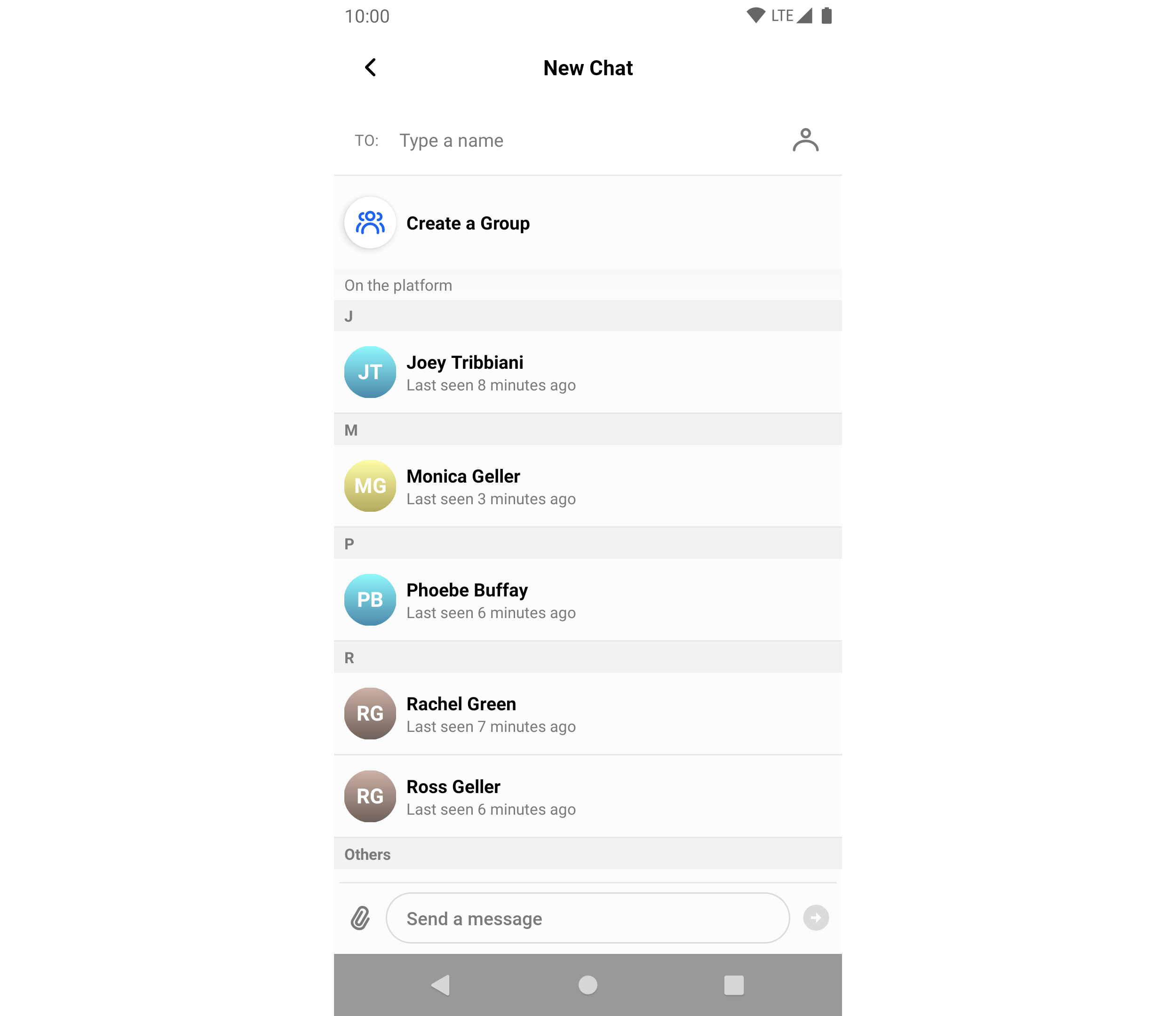 The list of users in the sample app