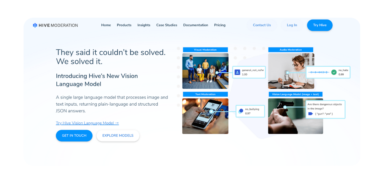 Hive Moderation landing page