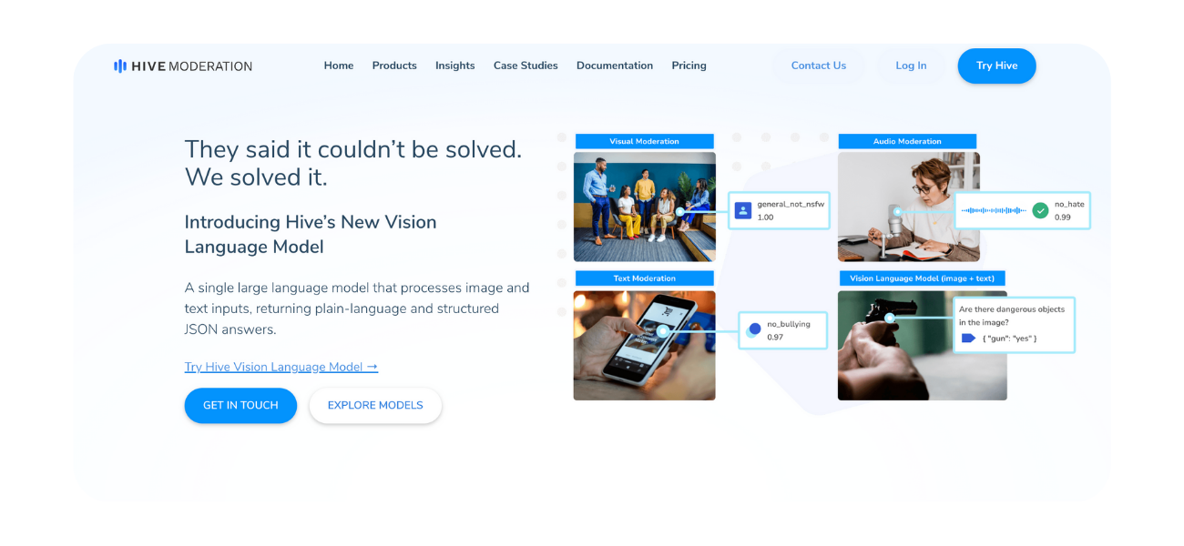 Hive Moderation landing page