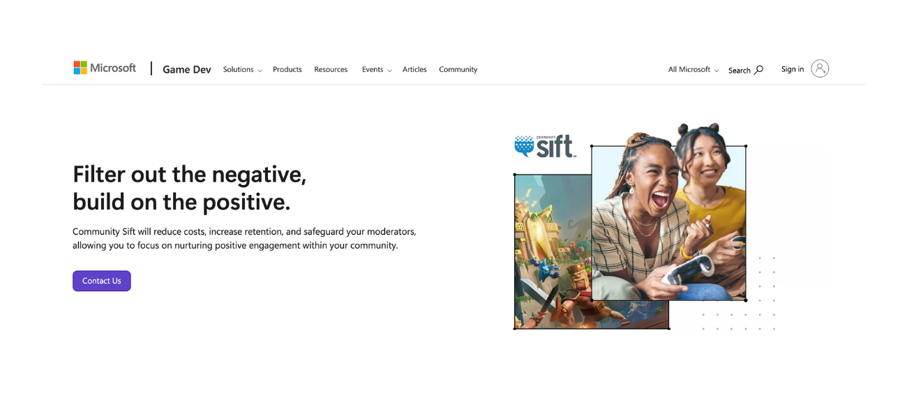 Community Sift landing page