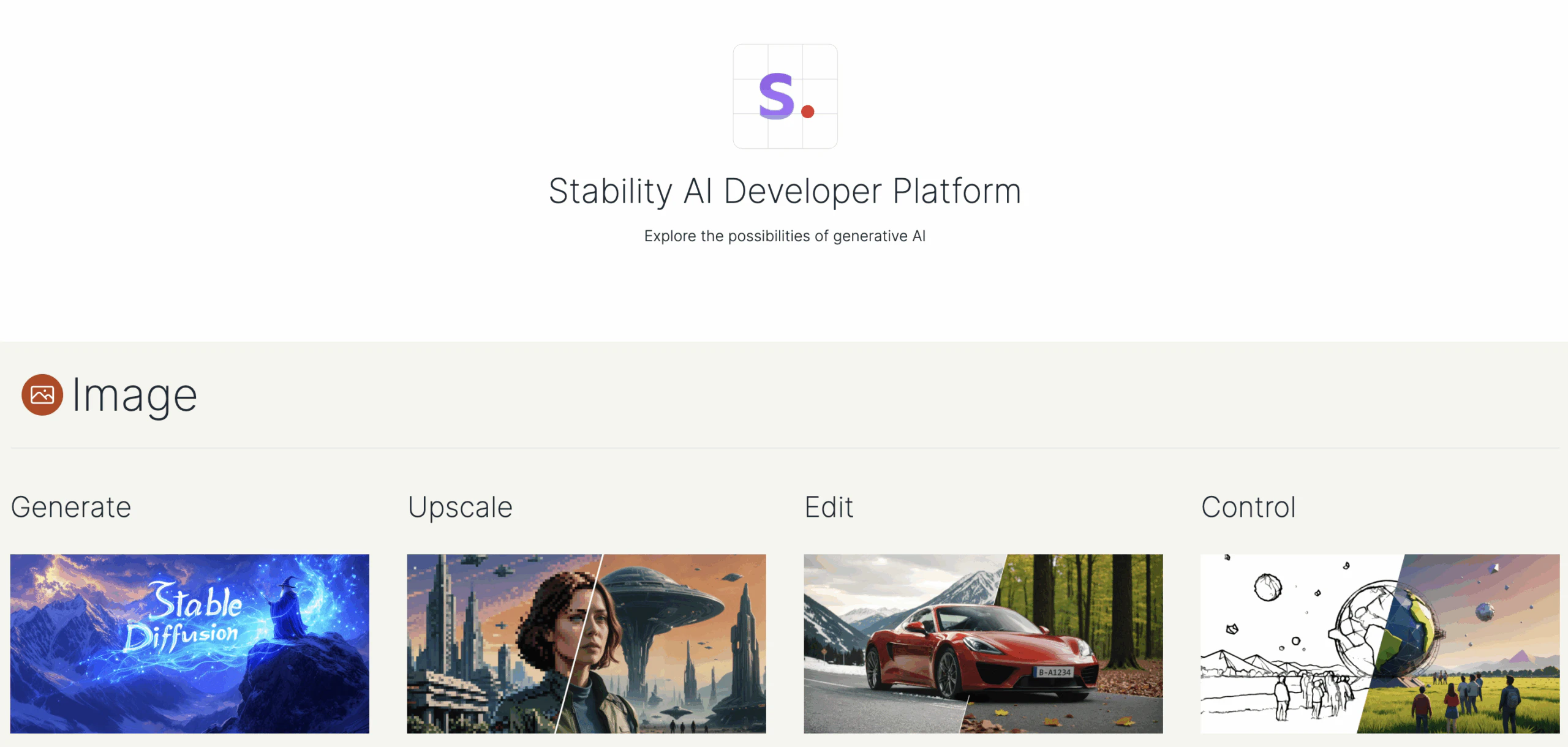 Stability AI API landing page