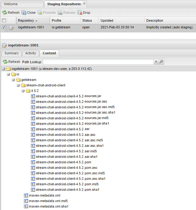 The contents of the staging repository