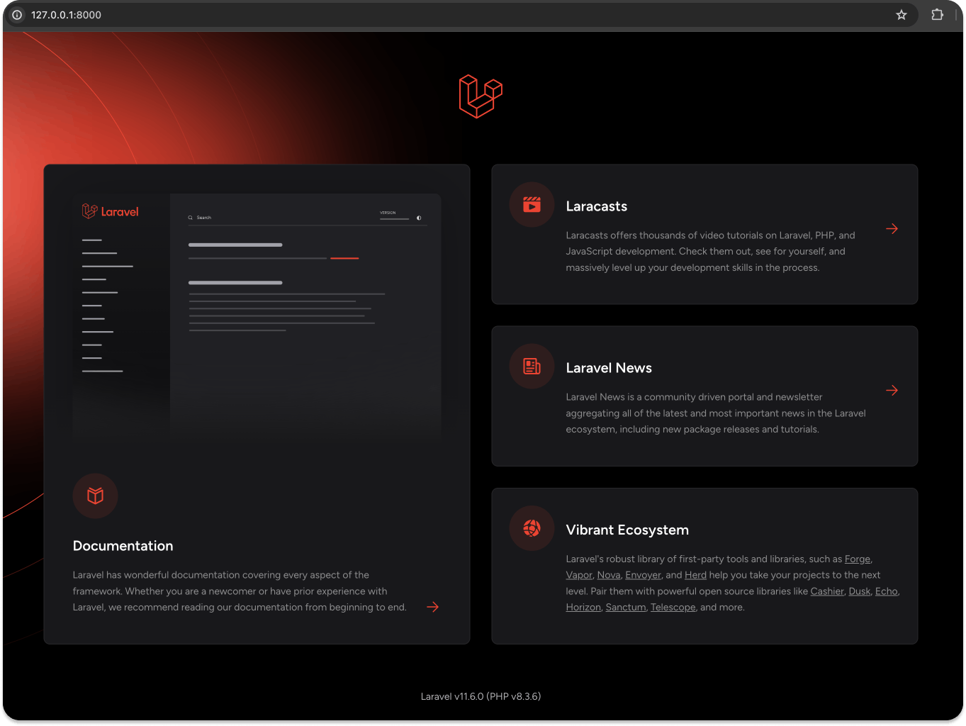 An image showing Laravel logo and links
