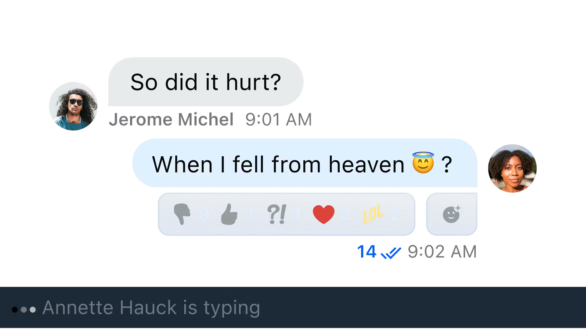 Screenshot of example chat messages from dating app