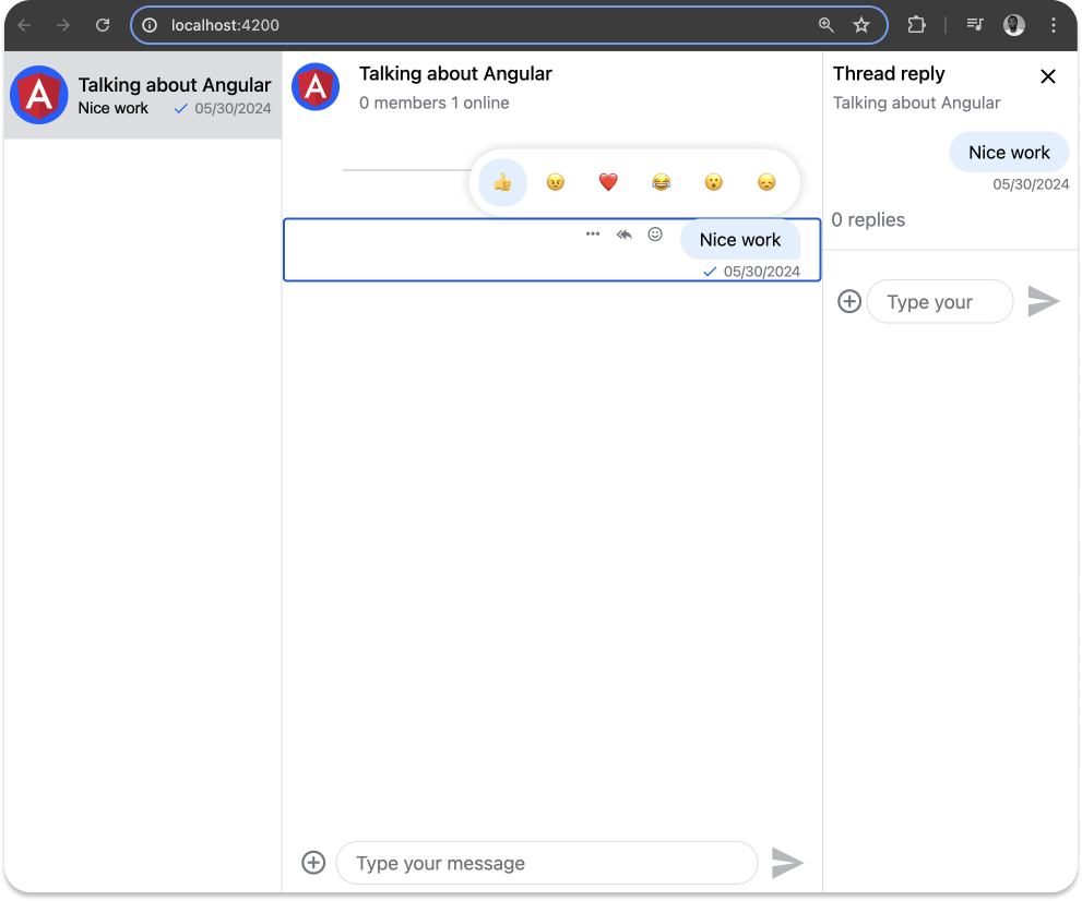 Chat interface showing emojis and threads