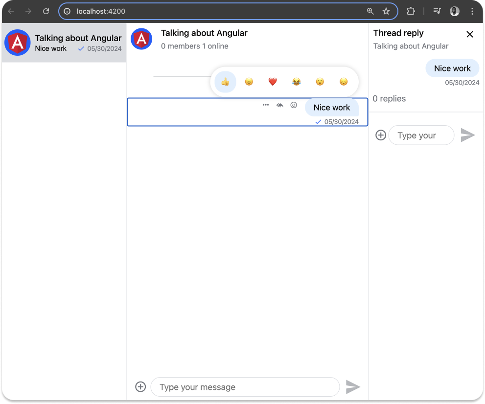 Chat interface showing emojis and threads