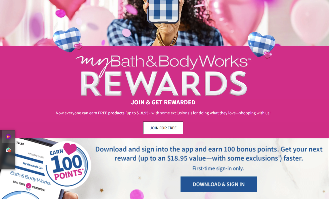 Bath and Body Works loyalty program screenshot