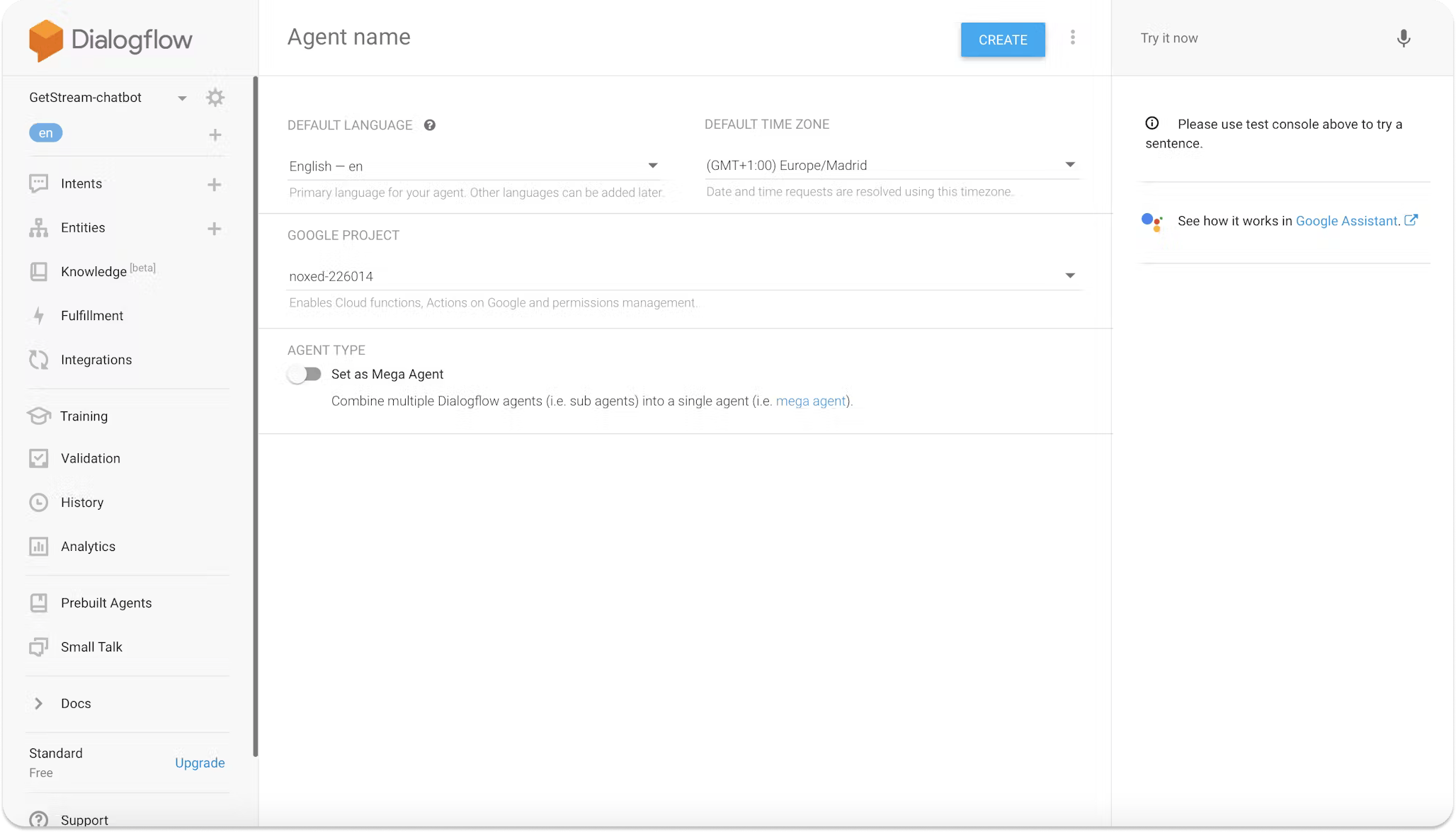 An image of a Dialogflow account creation