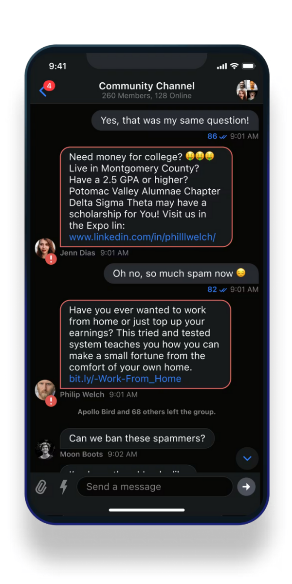 Example of moderation in in-app chat