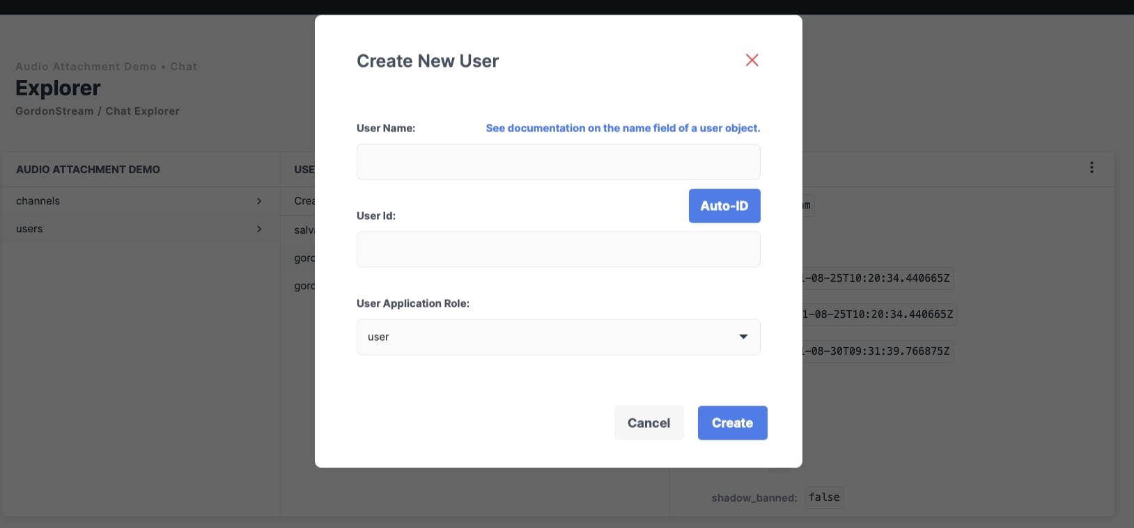 Adding a User Name and User Id for demo users in Chat Explorer