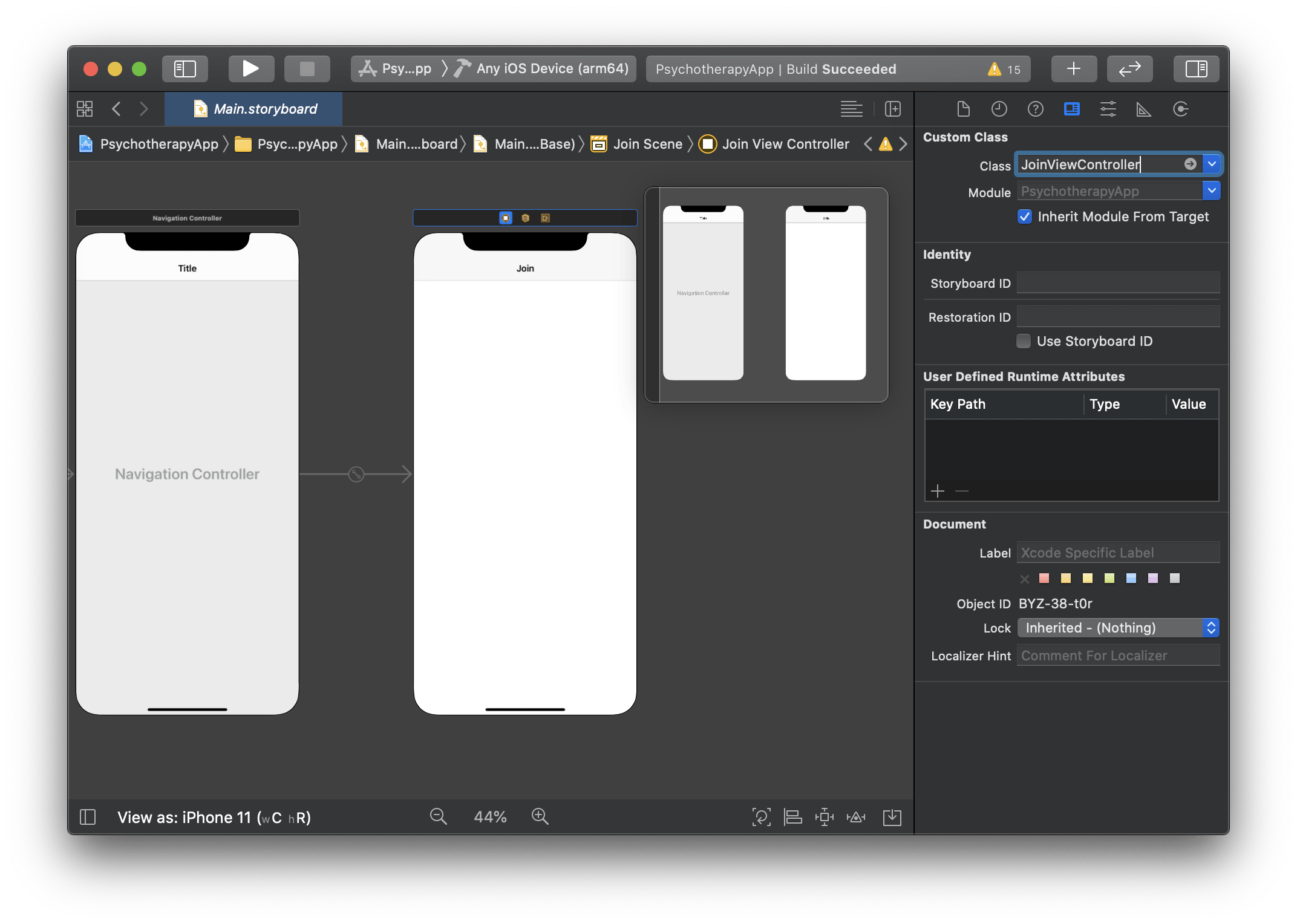 Image shows storyboard with a JoinViewController embedded in a navigation controller