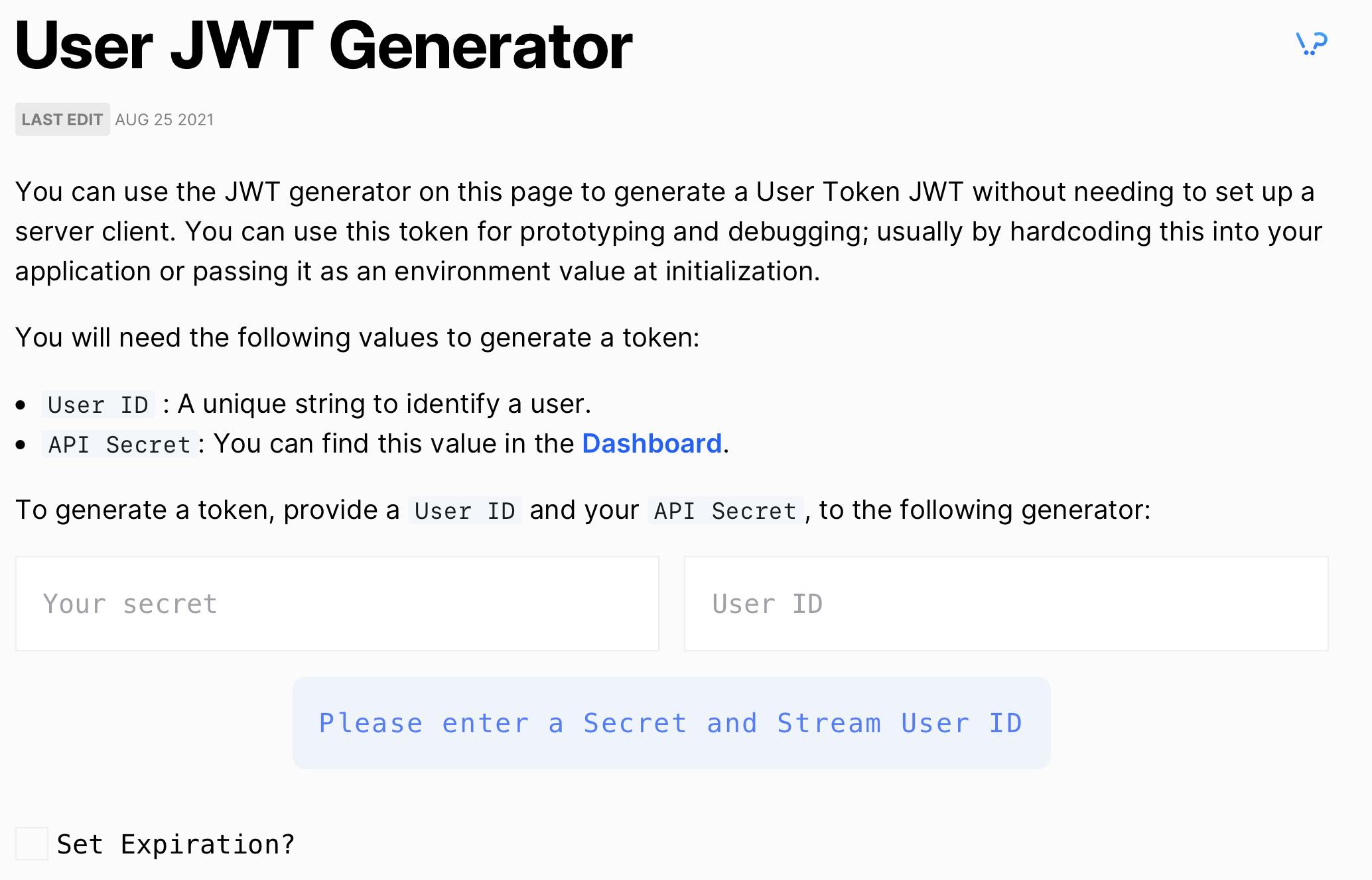 Generating JWTs with Stream's JWT Generator