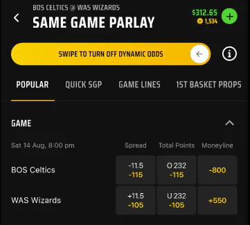Same Game Parlay in DraftKings