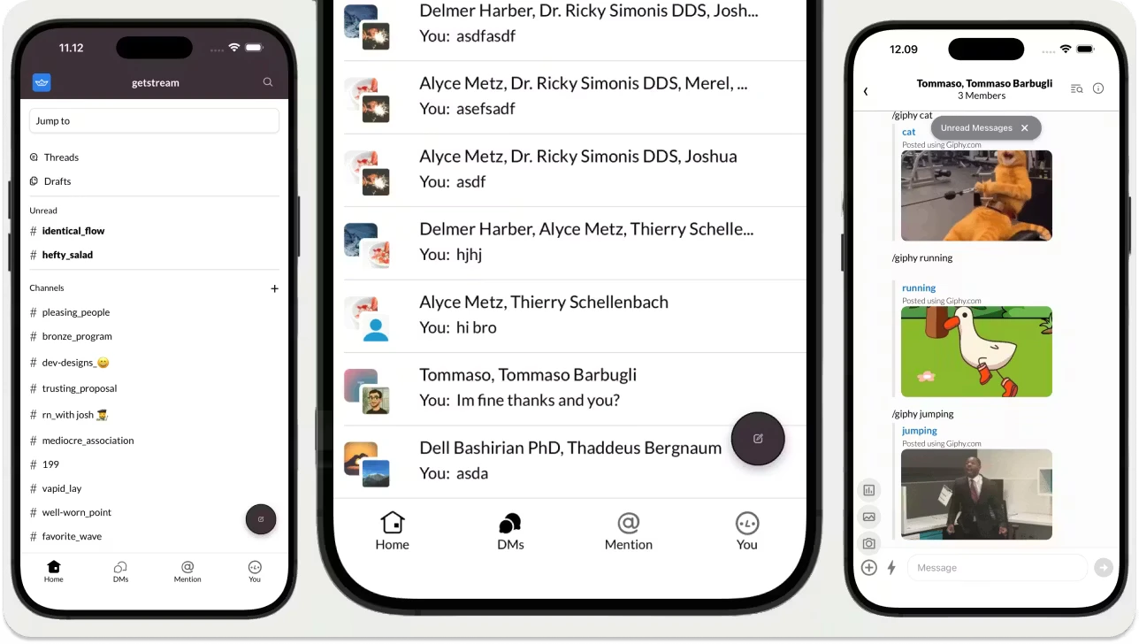 Slack clone final product with Stream