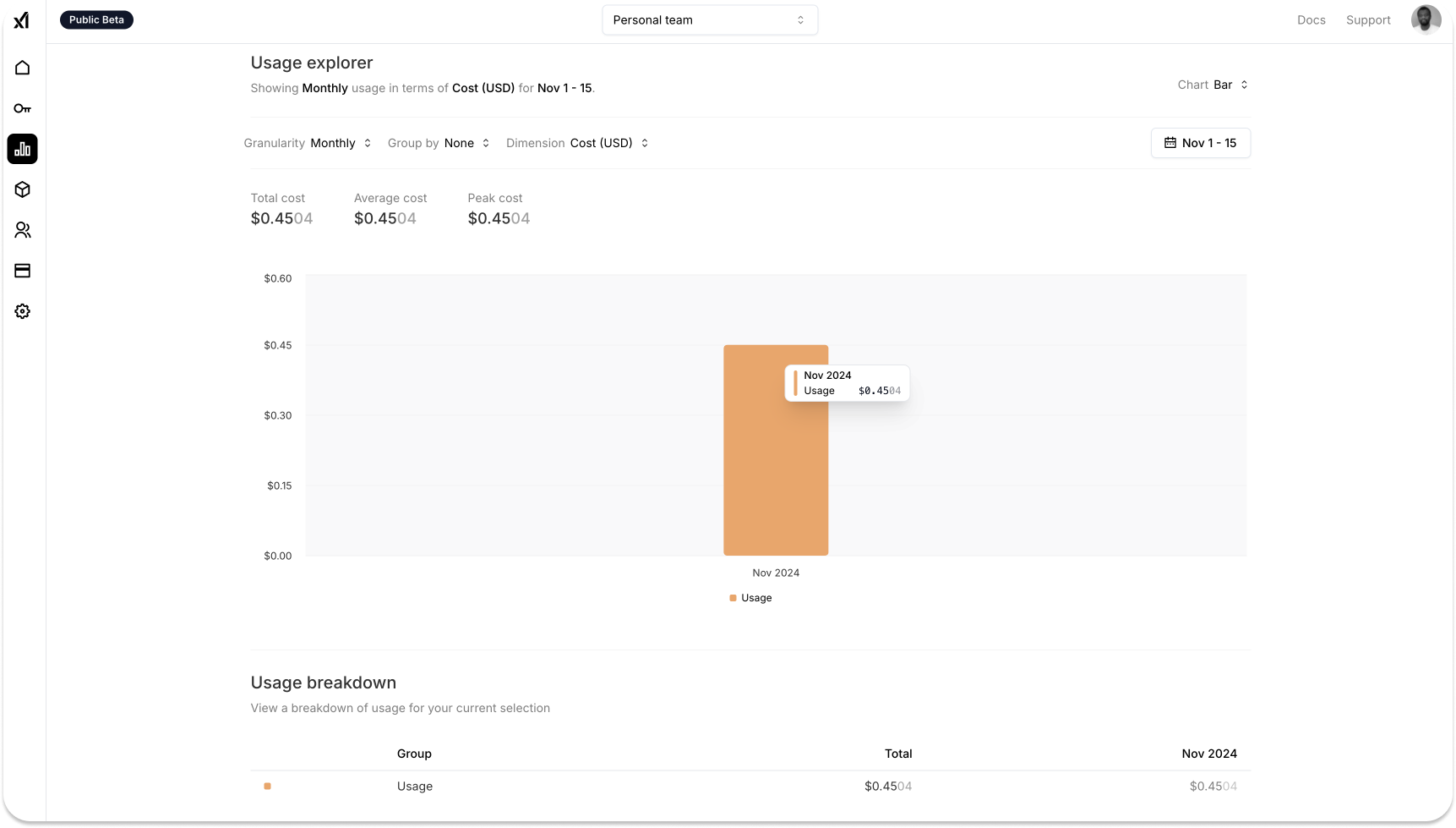 xAI API dashboard