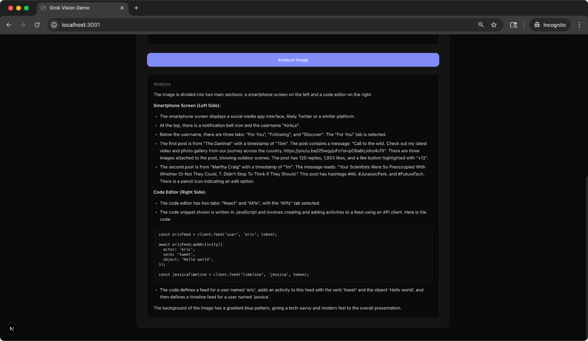 Grok's response to a product marketing image from Stream's website