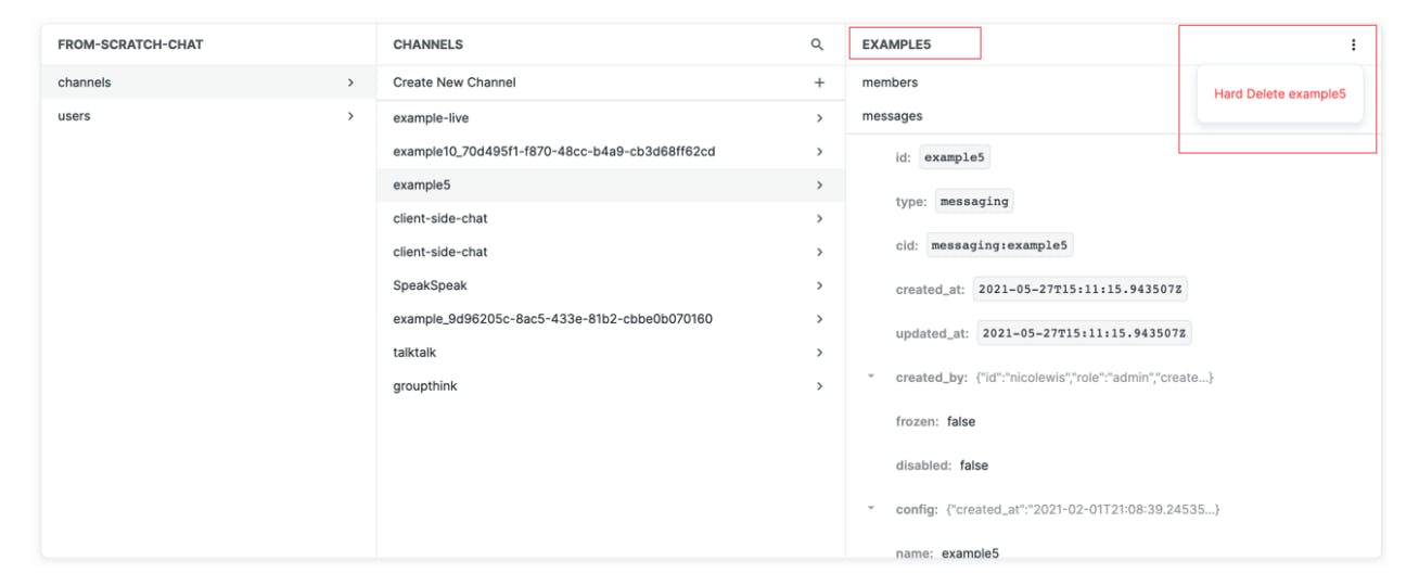 hard delete resource chat dashboard