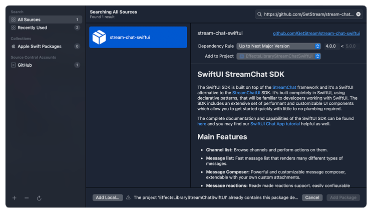 Stream chat SwiftUI SDK