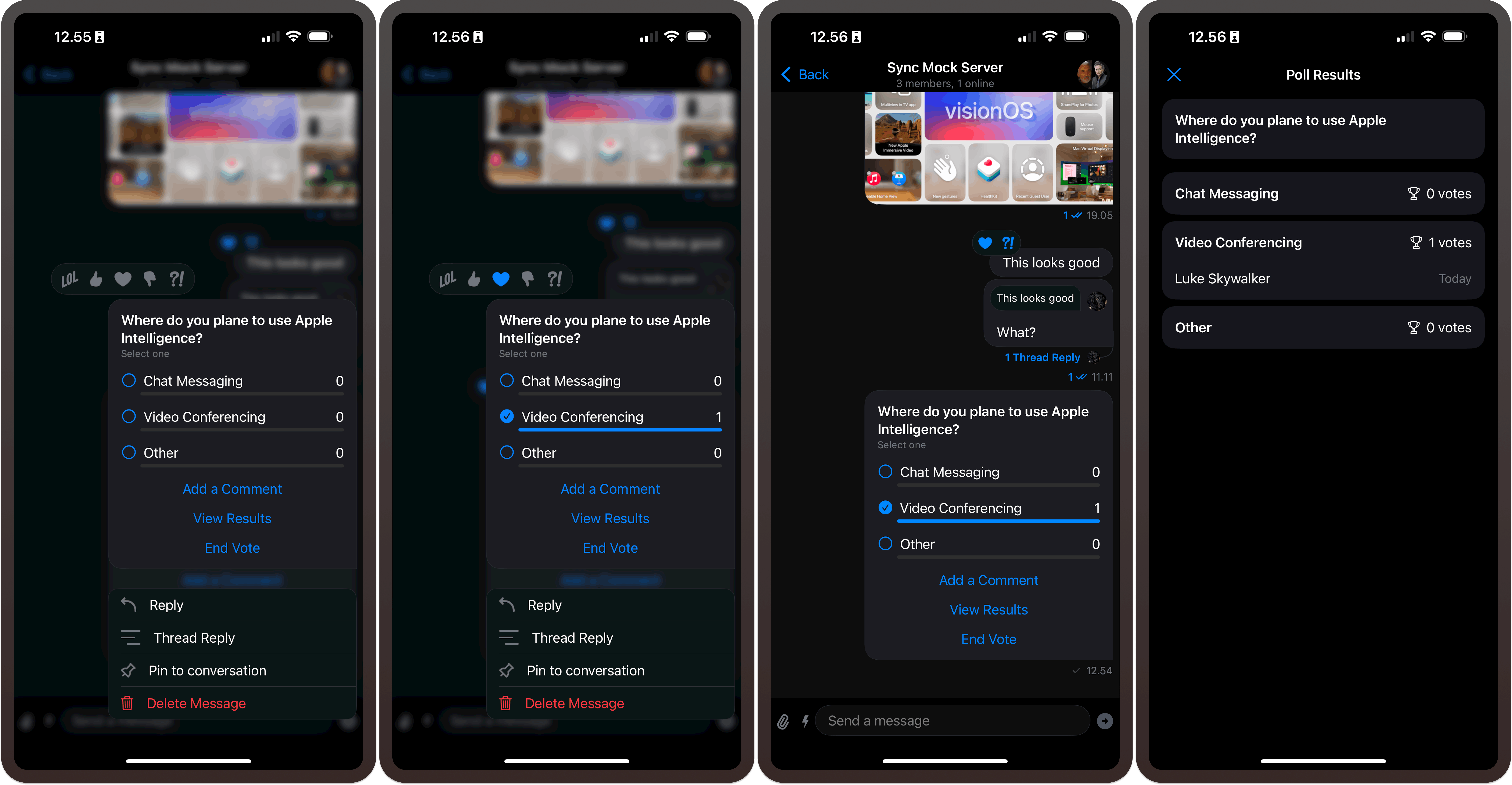 Screens showing how to vote on a poll