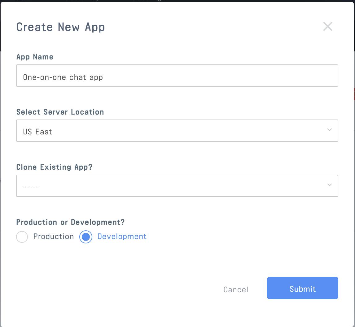 Screenshot of the Create New App Modal