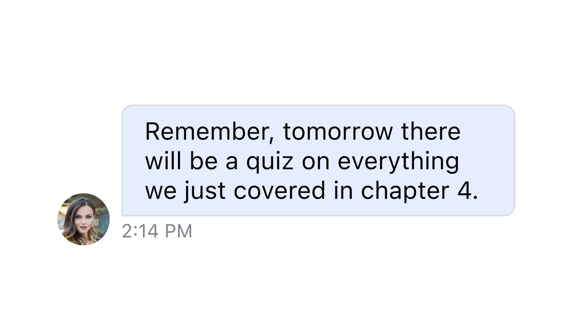 Example chat message in an ed-tech app