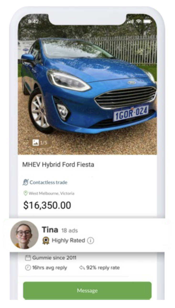 A MHEV Hybrid Ford Fiesta for sale on a marketplace app